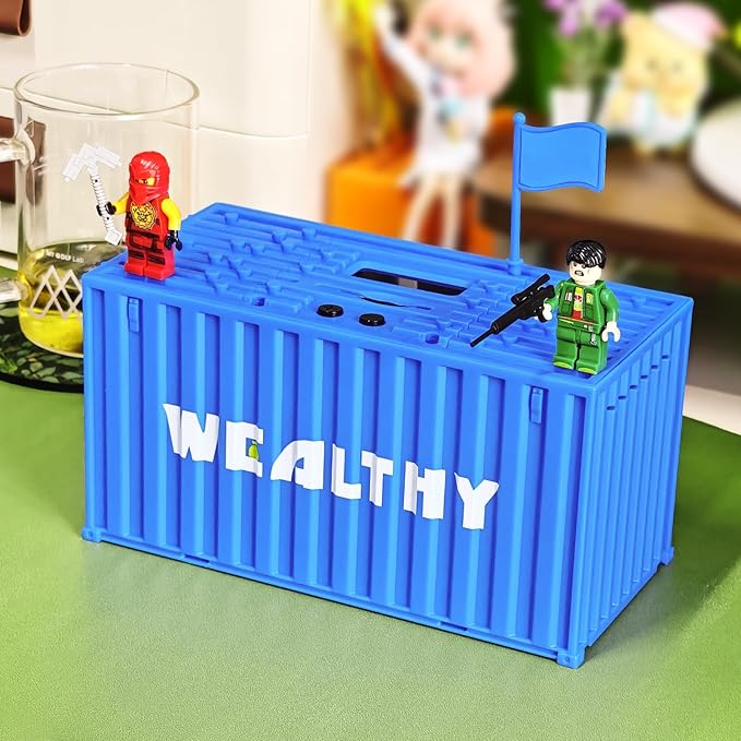 Piggy Bank for Kids, Unbreakable Building Blocks Container Money Saving Box for Adults, Digital Coin Counting Bank with LCD Counter, Great Children’s Gifts for Birthday, Easter, Christmas Blue