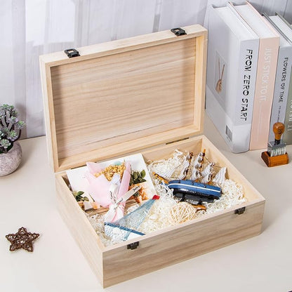 Wooden Storage Box Container with Hinged Lid and Front Clasp, 12.2''x8.6''x4.7'' Large Wooden Box, Wood Boxes Wood Gift Boxes for Crafts Art Hobbies and Valentine's Day Decoration