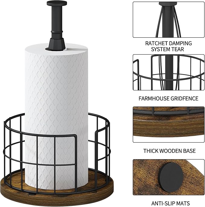 YINMIT Paper Towel Holder Countertop, One-Handed Tear Farmhouse Paper Towel