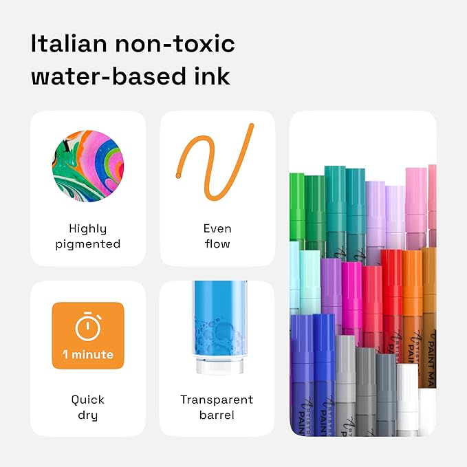 ARTISTRO 42 Acrylic Paint Pens, Art Set Acrylic Markers for Textile, Canvas, Rock, Glass, Wood, Paper, Pumpkin, DIY, Paint Markers for Kids and Adults