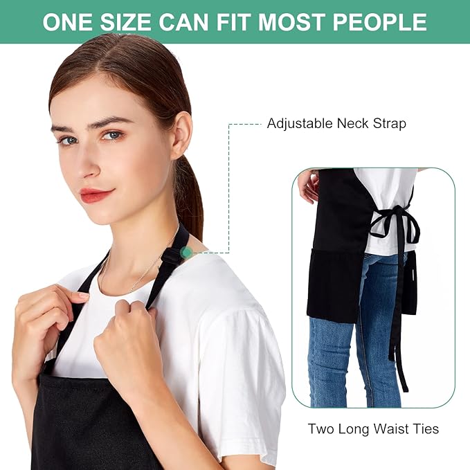 Jubatus 2 Pack 3 Pockets Adjustable Bib Apron Chef Kitchen Cooking Aprons