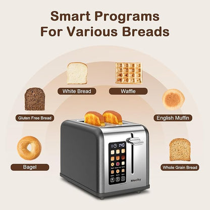 Mecity 2 Slice Touch Screen Toaster, 1.5" Wide Slot, Stainless Steel Smart