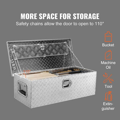 VEVOR Heavy Duty Aluminum Truck Bed Tool Box, Diamond Plate Tool Box with Side Handle and Lock Keys, Storage Tool Box Chest Box Organizer for Pickup, Truck Bed, RV, Trailer, 30"x13"x9.6", Silver