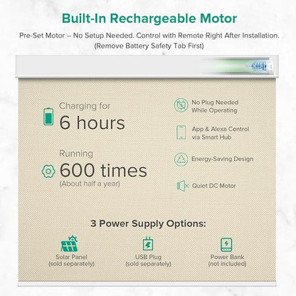 Kilonity Motorized Roller Shades, Light Filtering Remote Control Custom Window