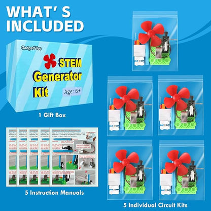 5 Bulk STEM Generator Kits for Kids, DC Motor Science Experiments, Engineering Building Projects Activities STEAM Toys, Class Educational Learning Classroom Activity, Free Energy Hand Generators Kit