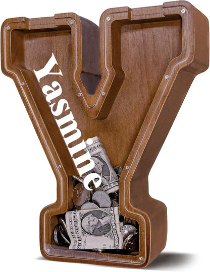 Personalized Wooden Letter Piggy Bank for Kids Larger Letter Piggy Bank for Boys and Girls Initial Coin Bank Customized Piggy Bank Perfect Wood Kids Money Bank for Birthday and Festival