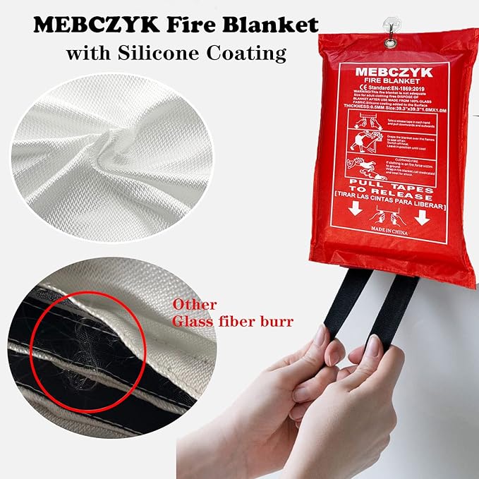 Fire Blanket Kitchen Emergency Blankets with Silicone Coating.Fireproof Blanket Fire Blanket for Home for Kitchen,Camping,Office,BBQ,Welding and Depot!Car Fire Retardant (39"X39" 1Pack)