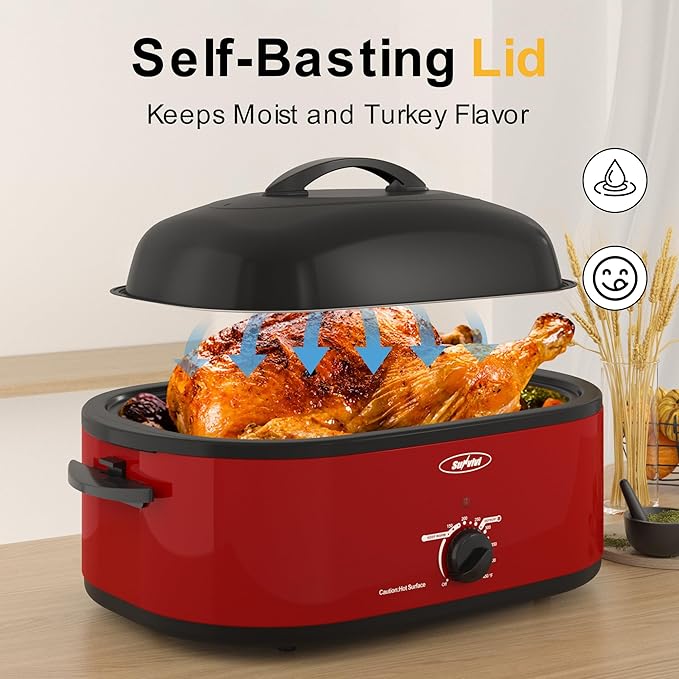 Sunvivi Roaster Oven with Self-Basting Lid, 20 Quart Electric Roaster with