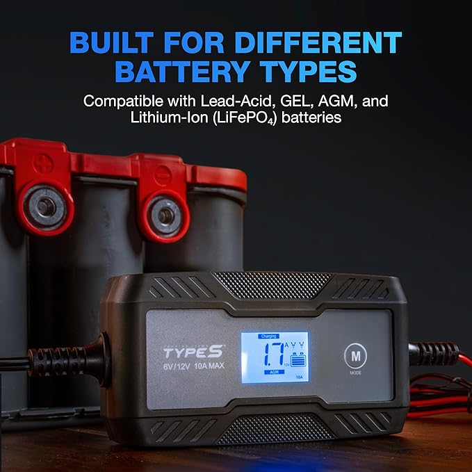 Type S 10A Smart Battery Charger & Maintainer, 6V & 12V Fully Automatic Trickle