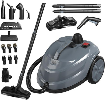 Steam Cleaner, Powerful Heavy Duty Canister Steamer with 34 Accessories, Steam Mop with 16.4 Ft Extra-Long Power Cord for Home Floor Cleaning, Grout, Upholstery, Car Detailing, Grey