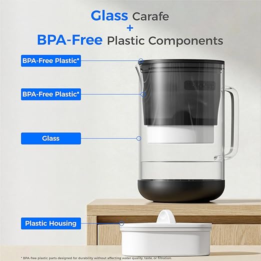 Waterdrop PT-09BL 10-Cup Large Glass Water Filter Pitcher, Eco-Friendly