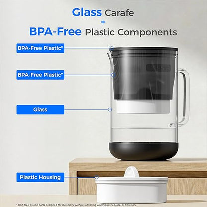 Waterdrop PT-09BL 10-Cup Large Glass Water Filter Pitcher, Eco-Friendly