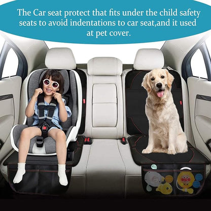 MORROLS Car Seat Protector, 2 Pack Carseat Protector with Thick Padding, Baby/Pets for Child Car Seat-Mesh Pockets-Waterproof-Universal Size(Black)