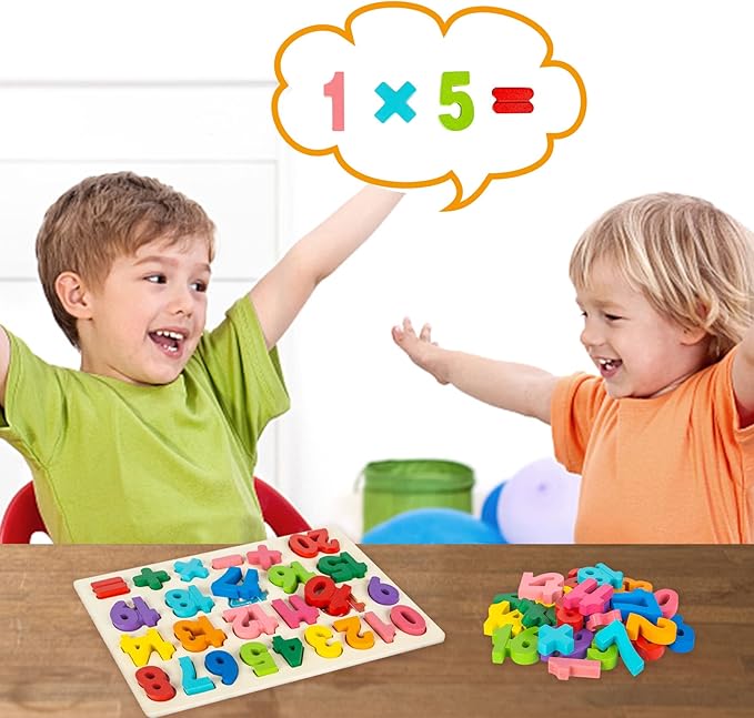 Number Puzzle Wooden Puzzles for Toddlers 1 2 3 4 5 Year Old, Shape Learning Puzzles Toys with Puzzle Board & Number Blocks, Preschool Educational for Girls Boys