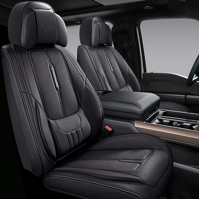 NS YOLO Full Coverage Leather Car Seat Covers for Cars,SUVs and Pick-up Trucks,Car Seat Protector,Automotive Seat Covers,Car Seat Cushion,Black Seat Cover,Front Seat Cover for 2 Seats