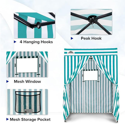 EAGLE PEAK Flex Compact 5x5 Pop-up Canopy Changing Room, Portable Privacy Dressing Room for Indoor Fashion Photoshoots, Camping, or Pool, White/Light Blue
