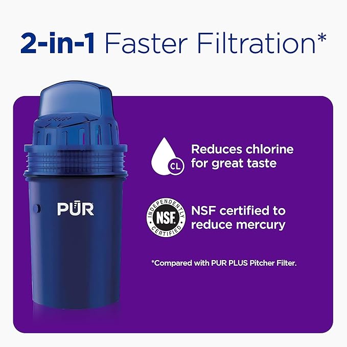 PUR 11-Cup Water Pitcher, 1 Filter, Great-Tasting Water, Dishwasher Safe