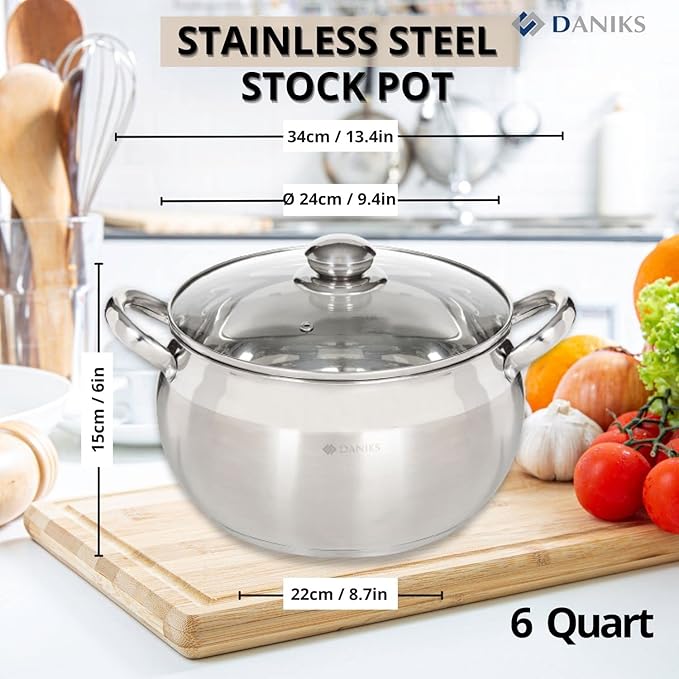 Daniks Classic 6.5 Quart Stainless Steel Stock Pot