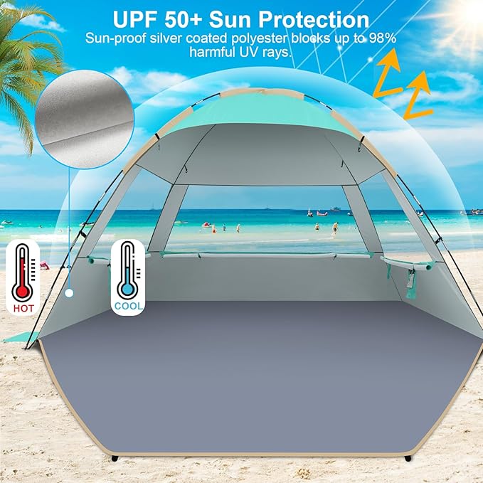 Gorich Beach Tent Sun Shelter for 3/4-5/6-7/8-10 Person with UPF 50ï¼?UV Protection, Lightweight & Easy Setup Beach Shade Canopy, Portable Beach Shade Tent Beach Cabana