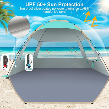 Gorich Beach Tent Sun Shelter for 3/4-5/6-7/8-10 Person with UPF 50ï¼?UV Protection, Lightweight & Easy Setup Beach Shade Canopy, Portable Beach Shade Tent Beach Cabana