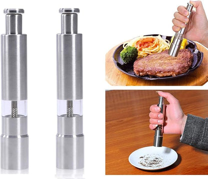 Salt and Pepper Grinder Set of 2, Stainless Steel Push Button Grinder Modern