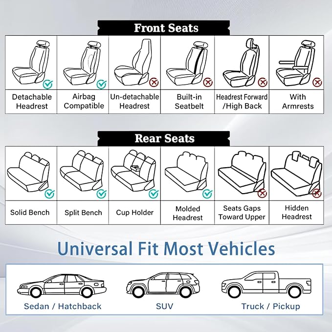 WELLDO Nappa Faux Leather Car Seat Covers Full Set, Beige | Waterproof, Non-Slip Seat Protector, 0.28in Thickened Cushion, Airbag Compatible, Universal for Cars SUV Truck Pickup