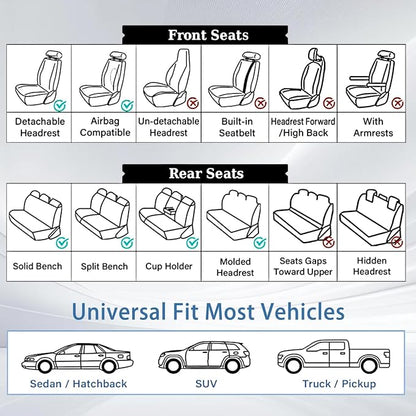 WELLDO Nappa Faux Leather Car Seat Covers Full Set, Beige | Waterproof, Non-Slip Seat Protector, 0.28in Thickened Cushion, Airbag Compatible, Universal for Cars SUV Truck Pickup
