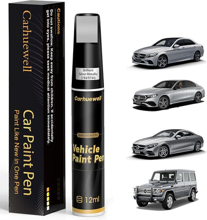 (744/9744) Brilliant Silver Metallic Touch Up Paint Compatible with Mercedes-Benz, Exact Match Car Paint Pen Automotive Scratch Repair Remover Kit Quick & Easy Solution for Vehile Chips and Nicks