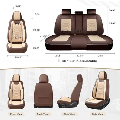 Coverado Seat Covers, Car Seat Covers Front Seats, Faux Leather Automotive Seat Covers Luxury Waterproof Car Seat Cover Protectors Carseat Cover Universal Fit for Most Cars Trucks SUV, Coffee&Beige