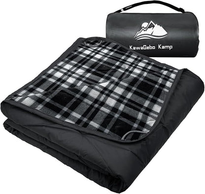 Outdoor Waterproof Blanket, Foldable Fleece Stadium Blanket for Outdoor Sports Event, Camping, Concerts, Car, Pet, Picnics - Windproof, Wearable, Machine Washable 80" x 58" (Black Check)