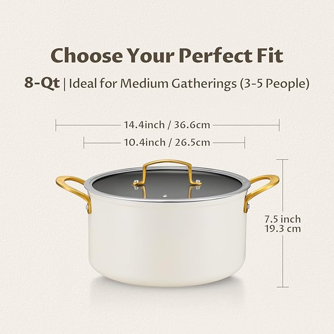 BEZIA 8 Quart Ceramic Stock Pot, Non Toxic Soup Pots