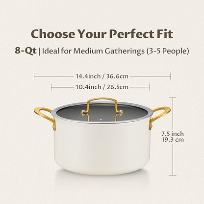 BEZIA 8 Quart Ceramic Stock Pot, Non Toxic Soup Pots