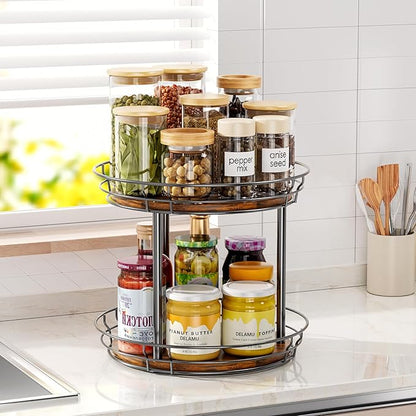LAMU 12'' Lazy Susan Turntable Organizer, 2 Tier Round Rotating Spice Rack