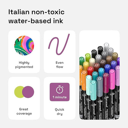 ARTISTRO 30 Acrylic Paint Pens, Art Set Acrylic Paint Markers, Fabric Markers for Textile, Canvas, Rock, Glass, Wood, Paper, DIY, for Kids and Adults, Extra Fine