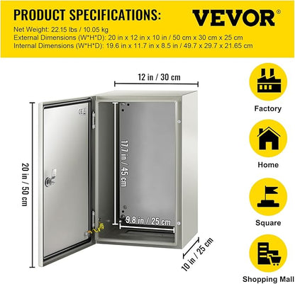 VEVOR NEMA Steel Enclosure, IP66 Waterproof & Dustproof, Outdoor/Indoor