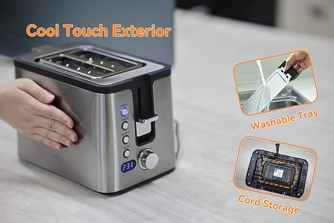 Mecity Toaster 2 Slice Stainless Steel Body, Cancel Functions, Warming Rack