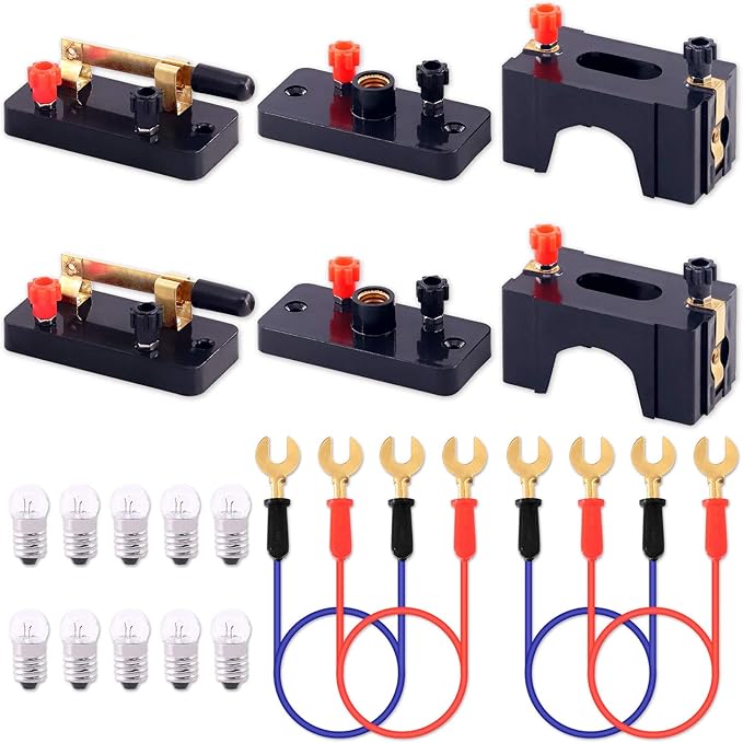 Keadic 20Pcs Physics Electronic Science Experiment Kit Includes Single Pole Single Throw Switches, Circuit Wire, D Battery Holder, DIY Practice Circuit Experiment Parallel Series Circuit for School