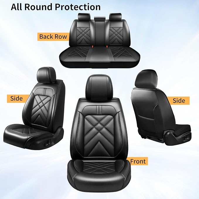 Mustang Car Seat Covers Fit for Ford Mustang Mach-E 2021-2026, Full Coverage Leather Waterproof Breathable Seat Covers Full Set, Automotive Seat Protectors, Airbag Compatible (Full Set, Black)