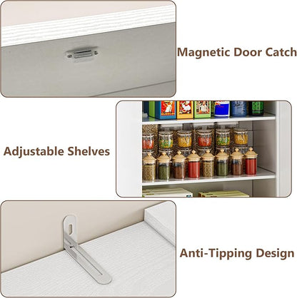 Pantry Organizers and Storage Cabinet, 70” Barn Door White Kitchen Cabinet