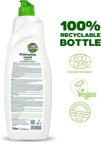 Dish Soap, Plant-Based Dishwashing Liquid, Non-Toxic, Hypoallergenic, EcoCert Certified, Vegan, Grease-Cutting, Orange Scent, 25.3 fl oz (750 ml) - 8 Pack