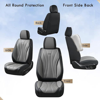 Coverado Front Seat Covers, 2 Pack Leather Seat Cover for Cars, Waterproof Seat Covers, Front Seat Car Seat Protectors, Driver Car Seat Cushions Universal Fit for Most Vehicles, Black&Gray