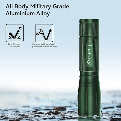 LETMY Tactical Flashlight - 2 Pack Bright Military Grade LED Flashlights High Lumens - Portable Handheld Flash Light, 5 Modes Zoomable Waterproof Flashlights for Home Emergency Camping- Green