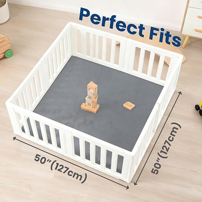 Baby Play Mat for Floor,1.3" Thick Elasti-Foam 50"×50" Playpen Mat for Tummy Time,Water Repellent Soft Coral Velvet for Toddler,Infant,Kids,Non-Slip Backing Safe for Crawling(Dark Grey)