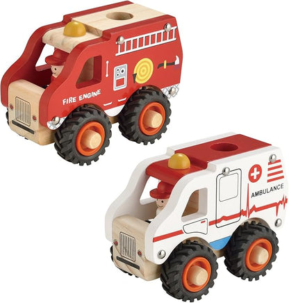 Wooden Push Car Toys for Infants 12-18 Months, 2 Pcs Baby Vehicle Toys Hand Push Car Toys for 1 Year Old Boys