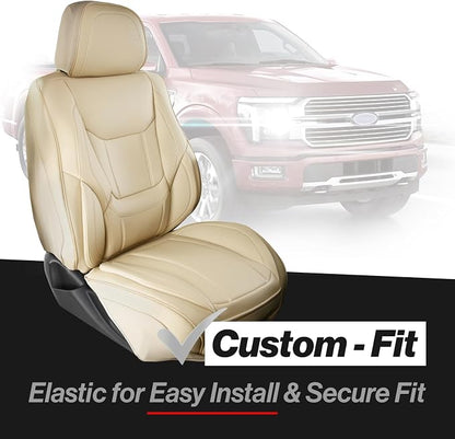 Coverland Custom Truck Car Seat Covers Front Seats for [2017-2025 F150 Raptor Super, SuperCrew Cab] - Protector Water Resistant Leather Memory Form Back Support Seat Cushion [Front-Beige]