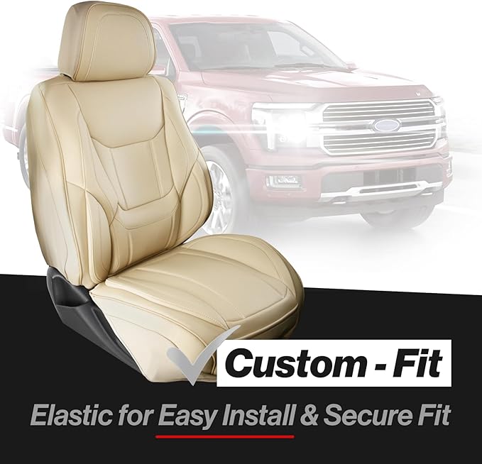 Coverland Custom Truck Car Seat Covers Front Seats for [2004-2006 Chevy Silverado 1500, 2500HD, 3500HD Crew Cab Front Captain Seats] - Protector Water Resistant Leather Seat Cushion [Front-Beige]