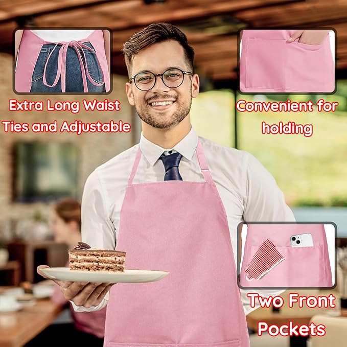 4 Packs Chef Apron with 2 Pockets, Waterproof Adjustable Apron