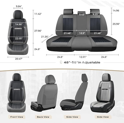 Coverado Car Seat Covers Full Set, Seat Covers for Cars, Car Seat Cover, Car Seat Protector, Leather Car Seat Cushion, Waterproof Car Seat Covers Front Seats and Back Fit for Most Cars(Gray&Black)