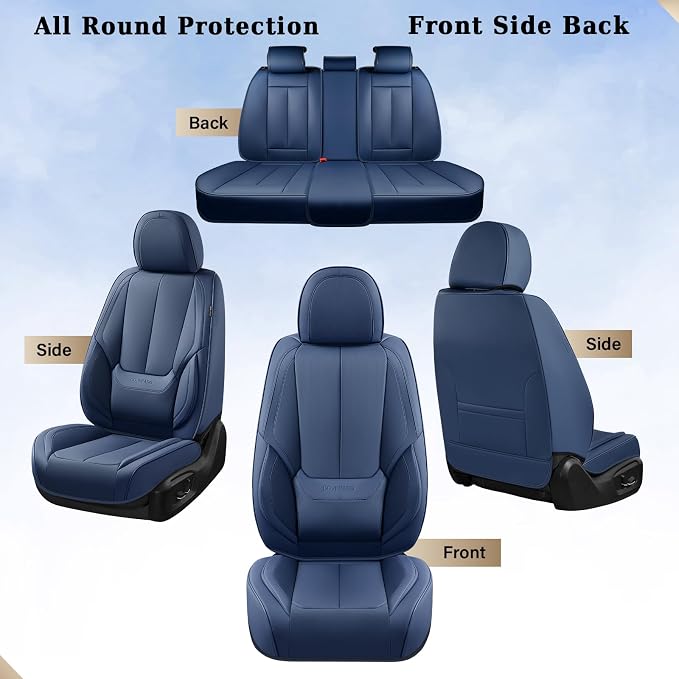 Coverado Car Seat Covers Full Set, Seat Covers for Cars, Car Seat Covers Front Seats and Back Car Seat Protector Waterproof, Leather Car Seat Cushion Universal Fit for Most Cars Blue