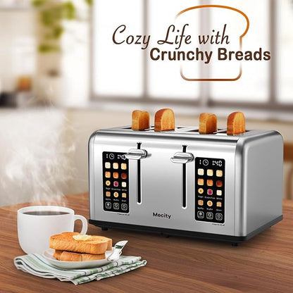 Mecity 4 Slice Toaster with Touch Screen Control, 4 Wide Slots, Stainless Steel